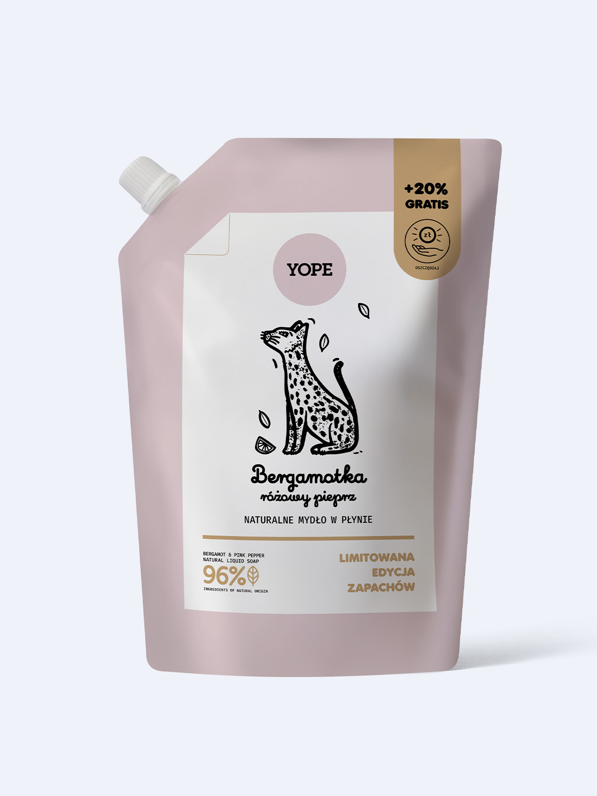 Refill naturalnego mydła w płynie Bergamotka & różowy pieprz