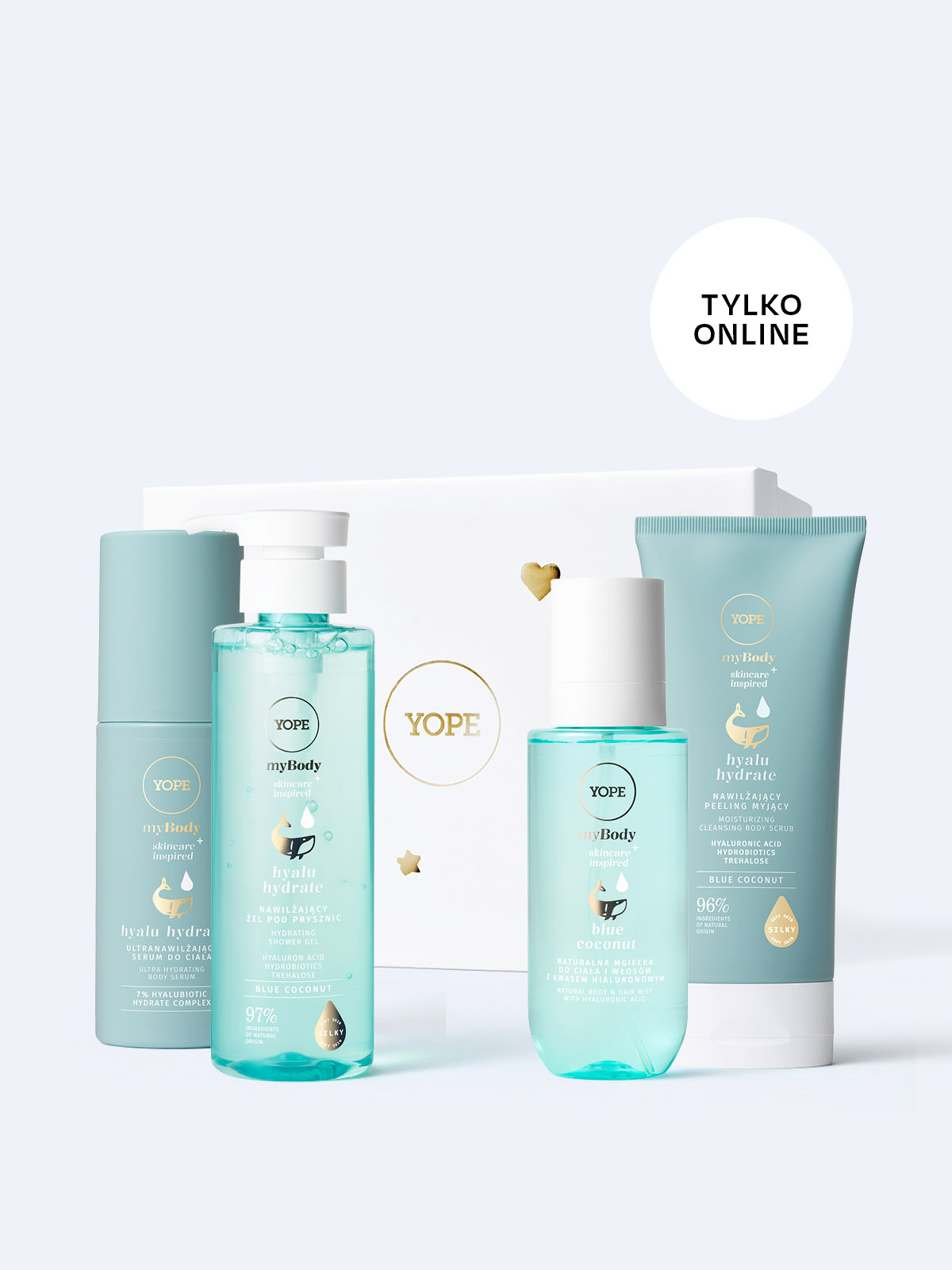 Zestaw do pielęgnacji ciała myBODY hyalu hydrate Blue coconut w pudełku prezentowym